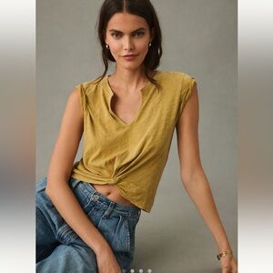 Pilcro Twisted Plunge Tee- Moss (Yellow ish)